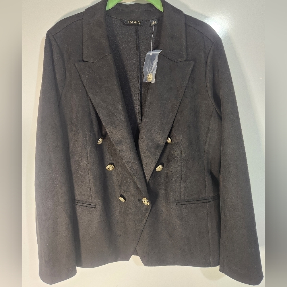 IMAN Women's Black Blazer Jacket, Size Large